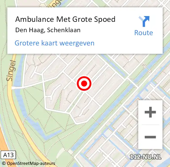 Locatie op kaart van de 112 melding: Ambulance Met Grote Spoed Naar Den Haag, Schenklaan op 4 januari 2023 17:08