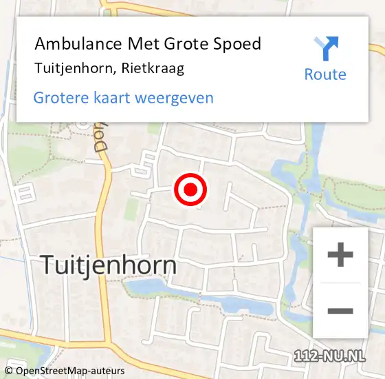 Locatie op kaart van de 112 melding: Ambulance Met Grote Spoed Naar Tuitjenhorn, Rietkraag op 4 januari 2023 17:22