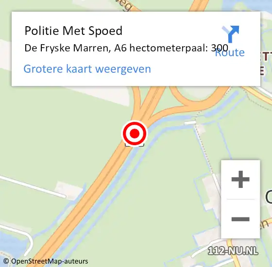 Locatie op kaart van de 112 melding: Politie Met Spoed Naar De Fryske Marren, A6 hectometerpaal: 300 op 4 januari 2023 17:25