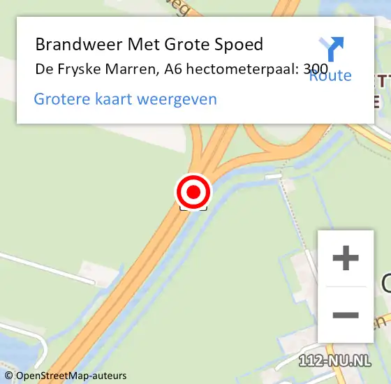 Locatie op kaart van de 112 melding: Brandweer Met Grote Spoed Naar De Fryske Marren, A6 hectometerpaal: 300 op 4 januari 2023 17:28