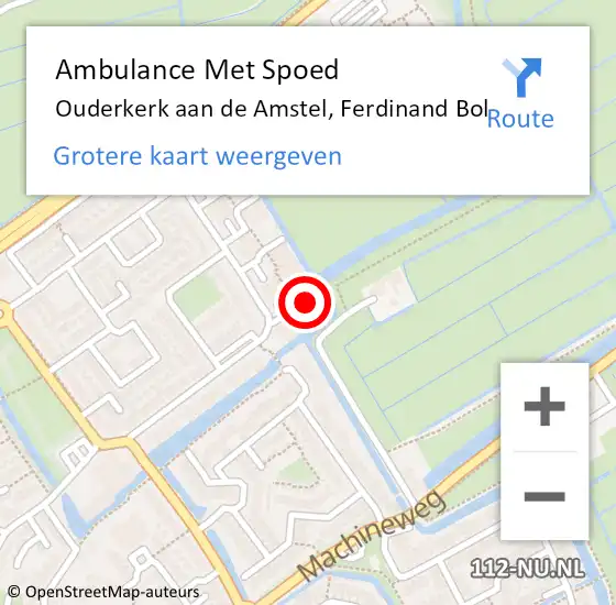 Locatie op kaart van de 112 melding: Ambulance Met Spoed Naar Ouderkerk aan de Amstel, Ferdinand Bol op 4 januari 2023 18:04