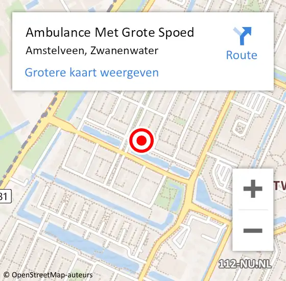 Locatie op kaart van de 112 melding: Ambulance Met Grote Spoed Naar Amstelveen, Zwanenwater op 4 januari 2023 18:10