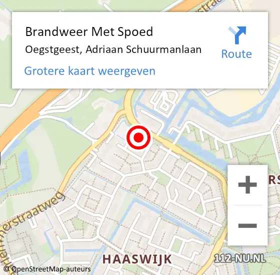 Locatie op kaart van de 112 melding: Brandweer Met Spoed Naar Oegstgeest, Adriaan Schuurmanlaan op 4 januari 2023 18:13