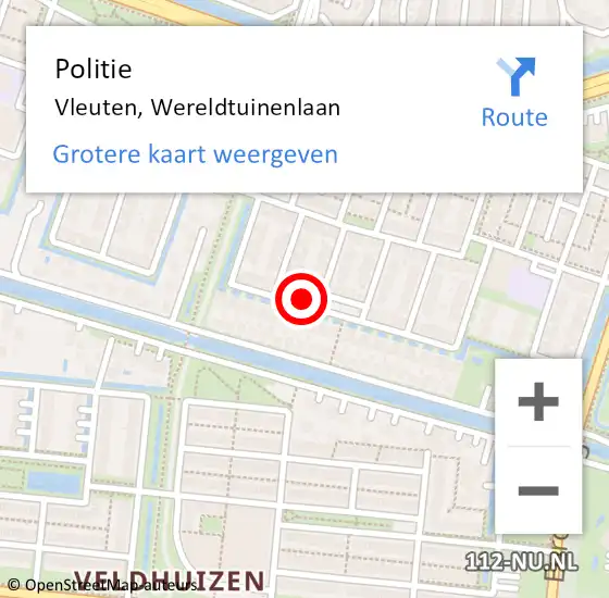 Locatie op kaart van de 112 melding: Politie Vleuten, Wereldtuinenlaan op 4 januari 2023 18:22