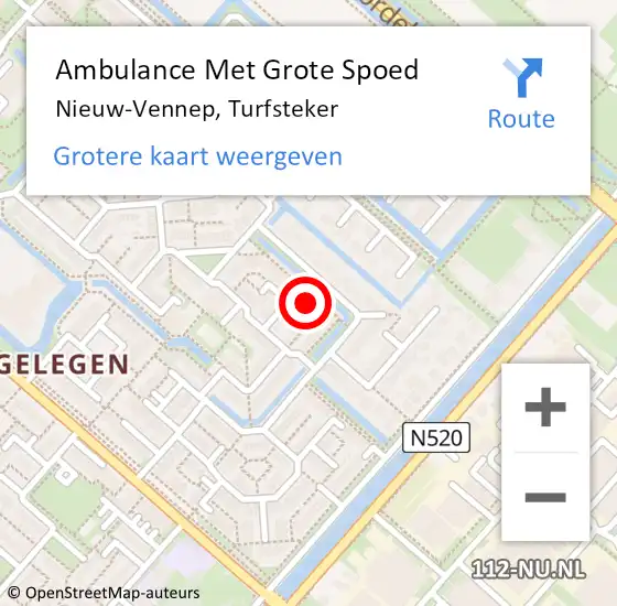 Locatie op kaart van de 112 melding: Ambulance Met Grote Spoed Naar Nieuw-Vennep, Turfsteker op 4 januari 2023 18:44