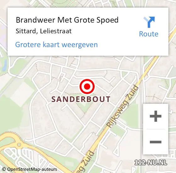 Locatie op kaart van de 112 melding: Brandweer Met Grote Spoed Naar Sittard, Leliestraat op 4 januari 2023 18:49