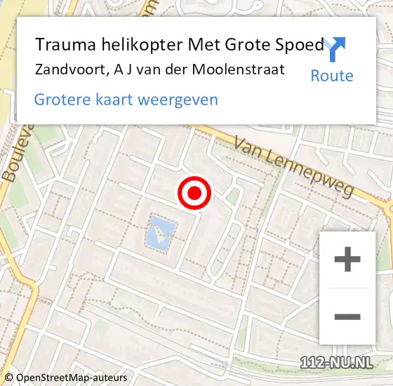 Locatie op kaart van de 112 melding: Trauma helikopter Met Grote Spoed Naar Zandvoort, A J van der Moolenstraat op 4 januari 2023 18:55