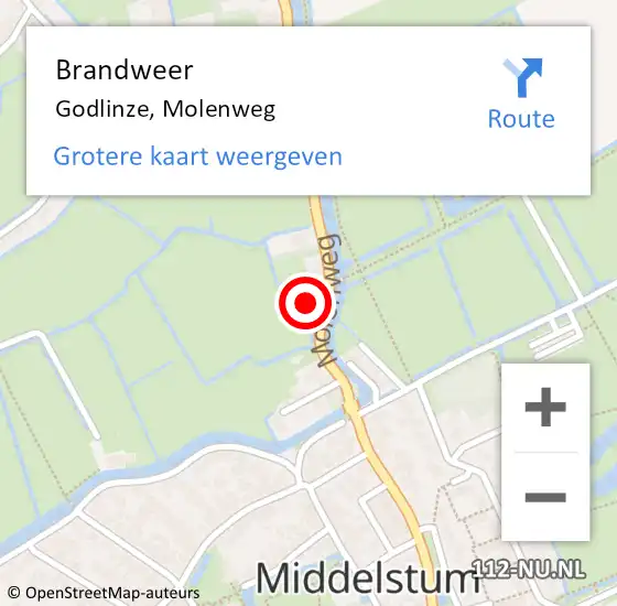 Locatie op kaart van de 112 melding: Brandweer Godlinze, Molenweg op 4 januari 2023 19:03