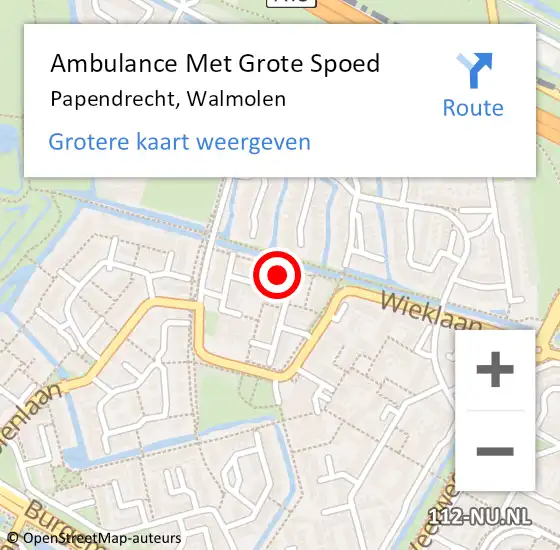 Locatie op kaart van de 112 melding: Ambulance Met Grote Spoed Naar Papendrecht, Walmolen op 4 januari 2023 19:07