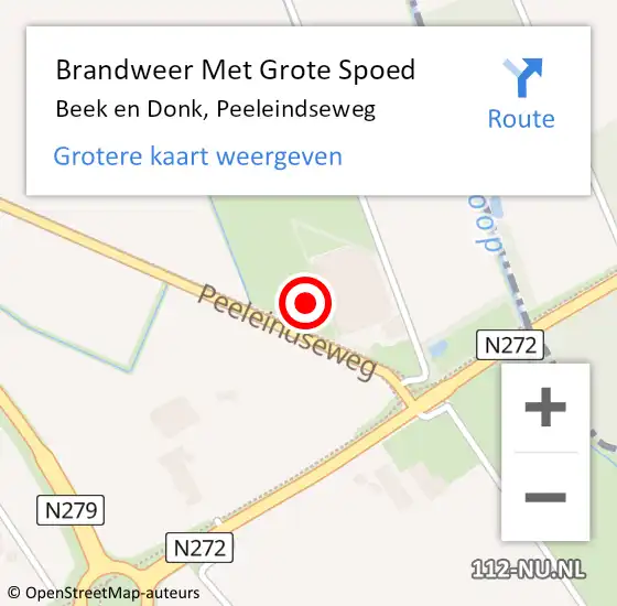 Locatie op kaart van de 112 melding: Brandweer Met Grote Spoed Naar Beek en Donk, Peeleindseweg op 4 januari 2023 19:12