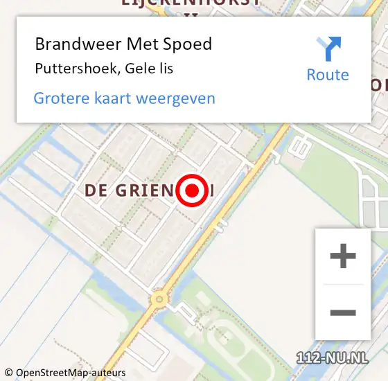 Locatie op kaart van de 112 melding: Brandweer Met Spoed Naar Puttershoek, Gele lis op 4 januari 2023 19:17