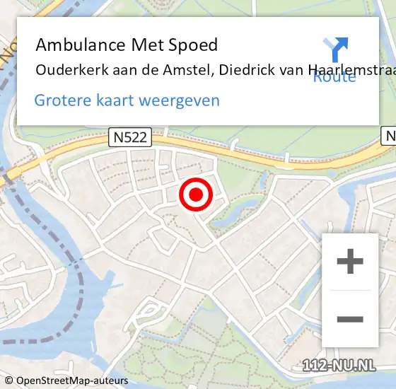 Locatie op kaart van de 112 melding: Ambulance Met Spoed Naar Ouderkerk aan de Amstel, Diedrick van Haarlemstraat op 4 januari 2023 21:29