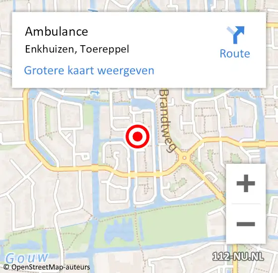 Locatie op kaart van de 112 melding: Ambulance Enkhuizen, Toereppel op 4 januari 2023 21:52