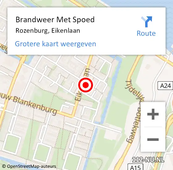 Locatie op kaart van de 112 melding: Brandweer Met Spoed Naar Rozenburg, Eikenlaan op 4 januari 2023 22:22