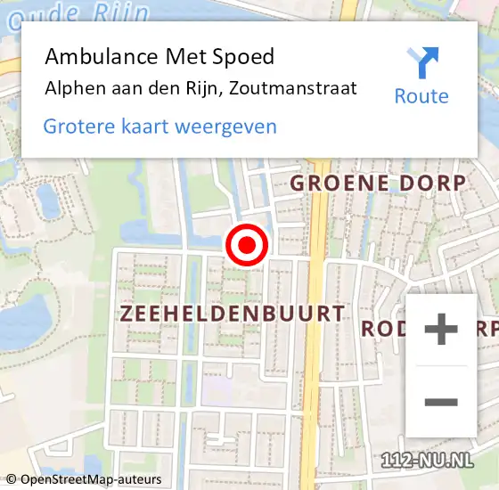 Locatie op kaart van de 112 melding: Ambulance Met Spoed Naar Alphen aan den Rijn, Zoutmanstraat op 4 januari 2023 22:37