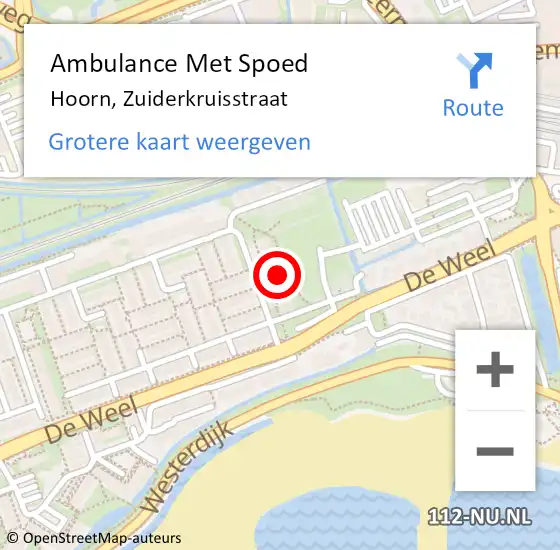 Locatie op kaart van de 112 melding: Ambulance Met Spoed Naar Hoorn, Zuiderkruisstraat op 4 januari 2023 23:38