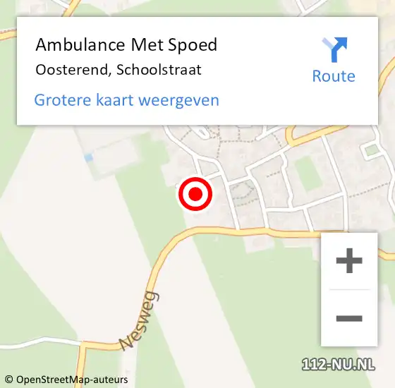 Locatie op kaart van de 112 melding: Ambulance Met Spoed Naar Oosterend, Schoolstraat op 4 januari 2023 23:59