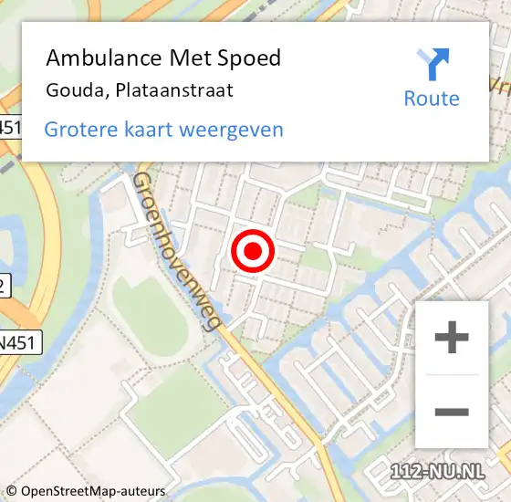 Locatie op kaart van de 112 melding: Ambulance Met Spoed Naar Gouda, Plataanstraat op 5 januari 2023 01:37