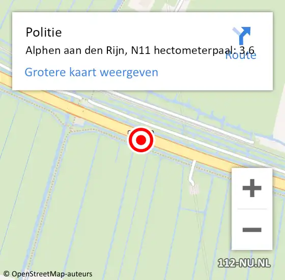 Locatie op kaart van de 112 melding: Politie Alphen aan den Rijn, N11 hectometerpaal: 3,6 op 5 januari 2023 01:48