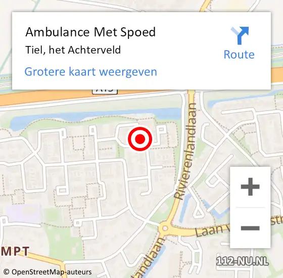 Locatie op kaart van de 112 melding: Ambulance Met Spoed Naar Tiel, het Achterveld op 5 januari 2023 01:59