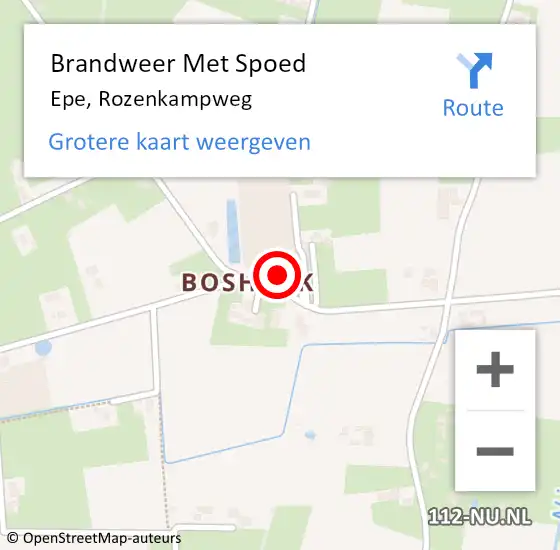 Locatie op kaart van de 112 melding: Brandweer Met Spoed Naar Epe, Rozenkampweg op 5 januari 2023 07:44