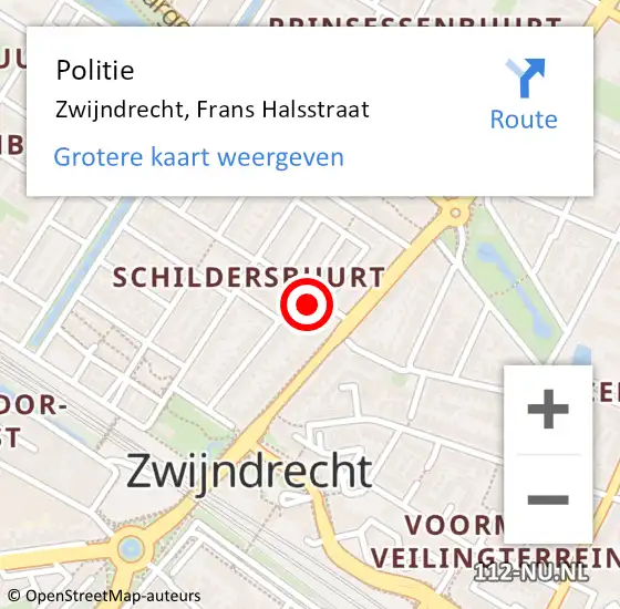 Locatie op kaart van de 112 melding: Politie Zwijndrecht, Frans Halsstraat op 5 januari 2023 09:01