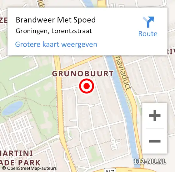 Locatie op kaart van de 112 melding: Brandweer Met Spoed Naar Groningen, Lorentzstraat op 5 januari 2023 09:09