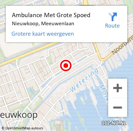Locatie op kaart van de 112 melding: Ambulance Met Grote Spoed Naar Nieuwkoop, Meeuwenlaan op 5 januari 2023 09:45