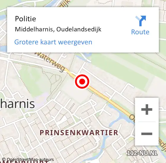 Locatie op kaart van de 112 melding: Politie Middelharnis, Oudelandsedijk op 5 januari 2023 09:52