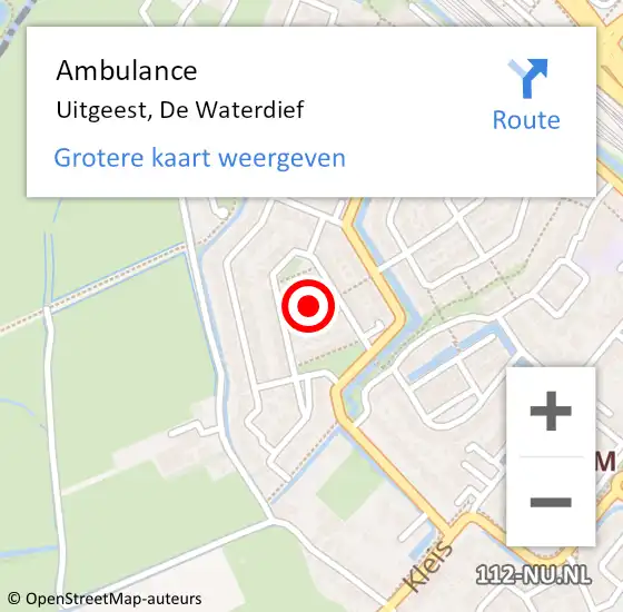 Locatie op kaart van de 112 melding: Ambulance Uitgeest, De Waterdief op 5 januari 2023 09:54