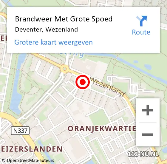 Locatie op kaart van de 112 melding: Brandweer Met Grote Spoed Naar Deventer, Wezenland op 5 januari 2023 10:04