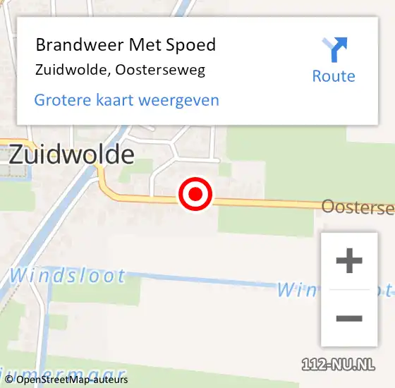 Locatie op kaart van de 112 melding: Brandweer Met Spoed Naar Zuidwolde, Oosterseweg op 5 januari 2023 11:26