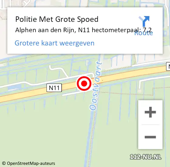 Locatie op kaart van de 112 melding: Politie Met Grote Spoed Naar Alphen aan den Rijn, N11 hectometerpaal: 7,2 op 5 januari 2023 11:52