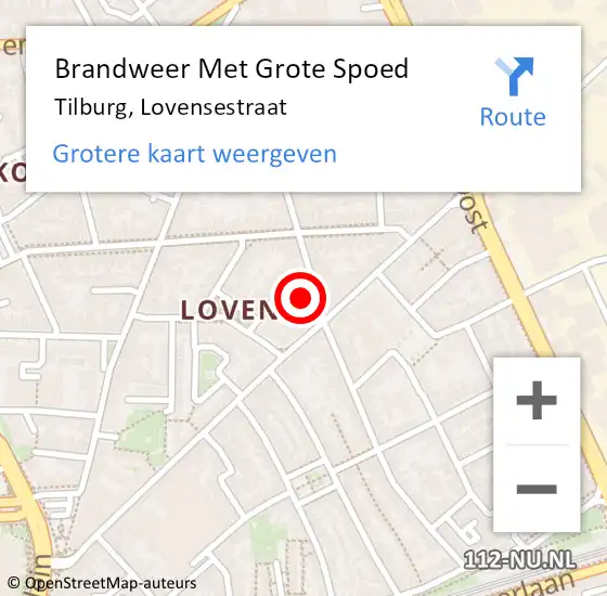 Locatie op kaart van de 112 melding: Brandweer Met Grote Spoed Naar Tilburg, Lovensestraat op 5 januari 2023 12:24