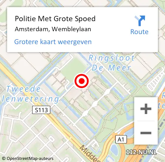 Locatie op kaart van de 112 melding: Politie Met Grote Spoed Naar Amsterdam, Wembleylaan op 5 januari 2023 12:31