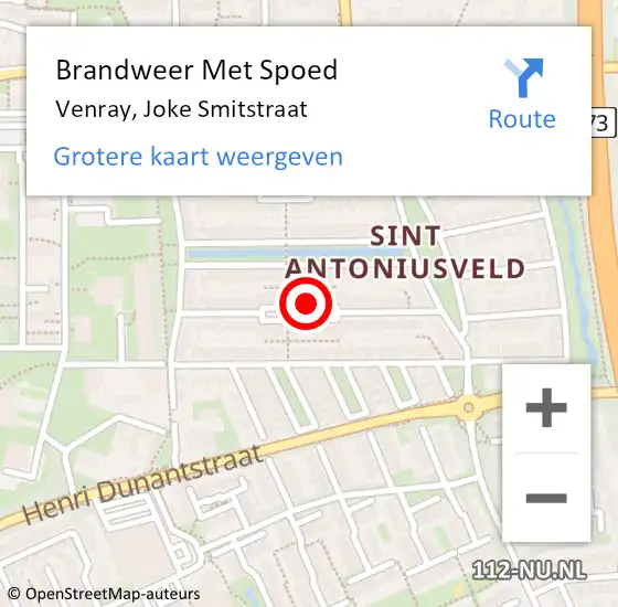 Locatie op kaart van de 112 melding: Brandweer Met Spoed Naar Venray, Joke Smitstraat op 5 januari 2023 13:06