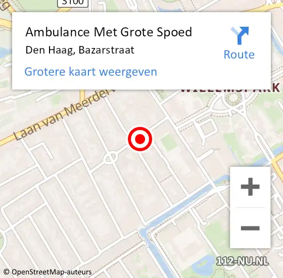 Locatie op kaart van de 112 melding: Ambulance Met Grote Spoed Naar Den Haag, Bazarstraat op 5 januari 2023 13:14