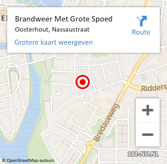 Locatie op kaart van de 112 melding: Brandweer Met Grote Spoed Naar Oosterhout, Nassaustraat op 5 januari 2023 13:34