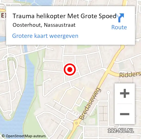 Locatie op kaart van de 112 melding: Trauma helikopter Met Grote Spoed Naar Oosterhout, Nassaustraat op 5 januari 2023 13:35