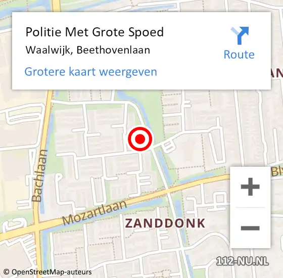 Locatie op kaart van de 112 melding: Politie Met Grote Spoed Naar Waalwijk, Beethovenlaan op 5 januari 2023 13:44