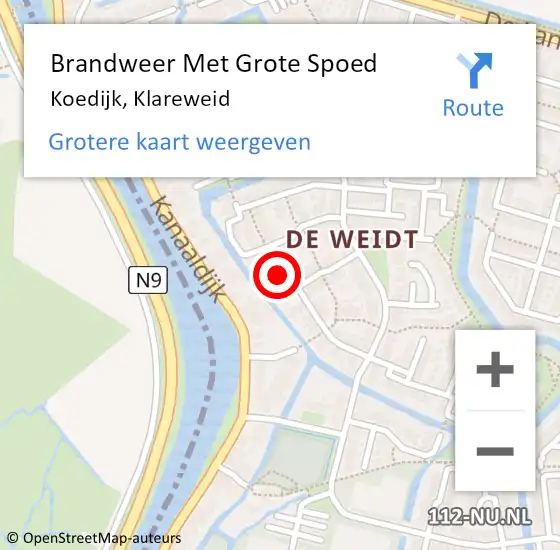 Locatie op kaart van de 112 melding: Brandweer Met Grote Spoed Naar Koedijk, Klareweid op 5 januari 2023 13:50