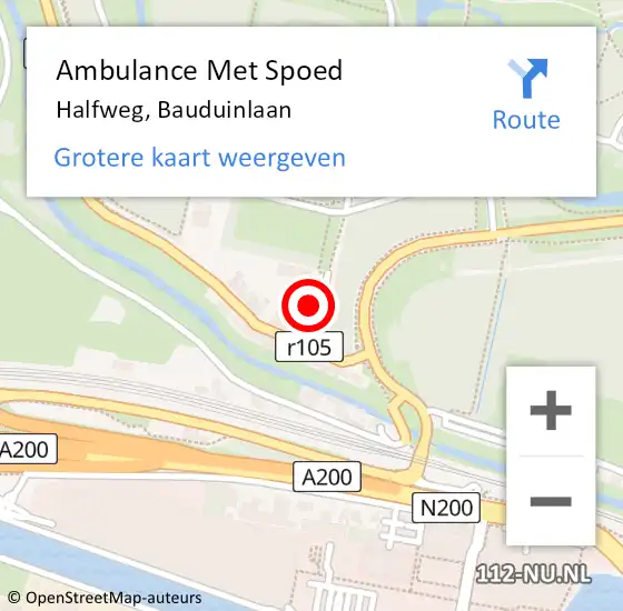 Locatie op kaart van de 112 melding: Ambulance Met Spoed Naar Halfweg, Bauduinlaan op 5 januari 2023 14:08