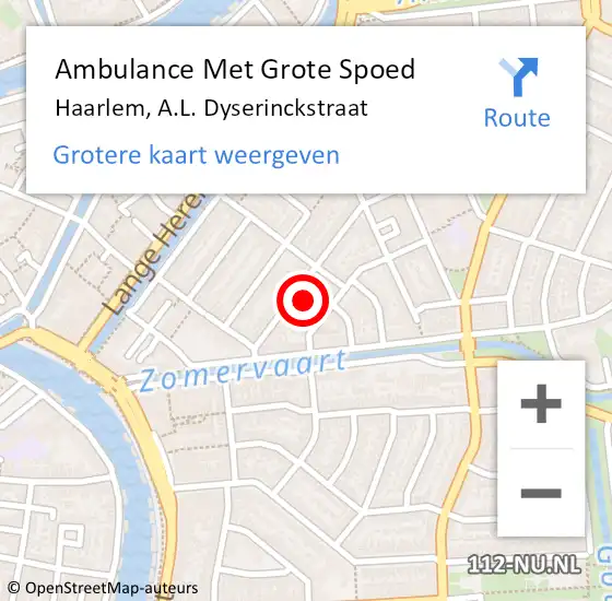 Locatie op kaart van de 112 melding: Ambulance Met Grote Spoed Naar Haarlem, A.L. Dyserinckstraat op 5 januari 2023 15:06