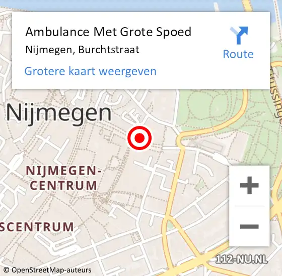 Locatie op kaart van de 112 melding: Ambulance Met Grote Spoed Naar Nijmegen, Burchtstraat op 5 januari 2023 15:13