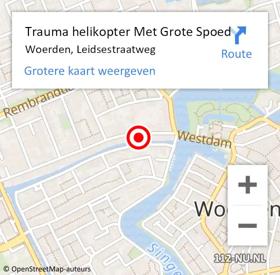 Locatie op kaart van de 112 melding: Trauma helikopter Met Grote Spoed Naar Woerden, Leidsestraatweg op 5 januari 2023 15:46
