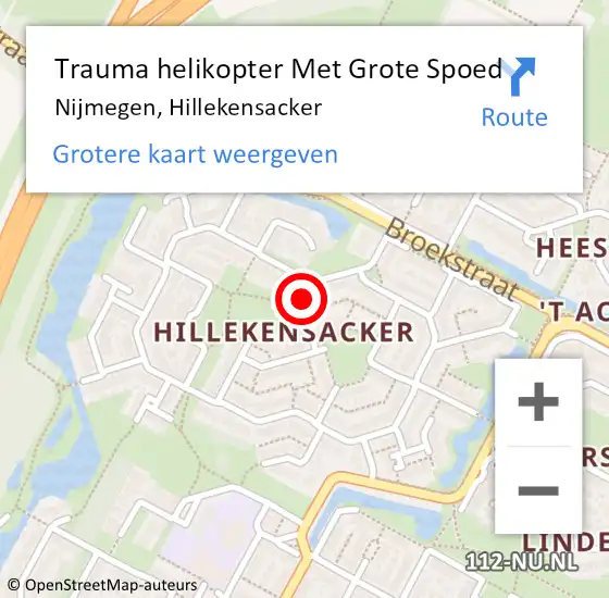 Locatie op kaart van de 112 melding: Trauma helikopter Met Grote Spoed Naar Nijmegen, Hillekensacker op 5 januari 2023 15:51