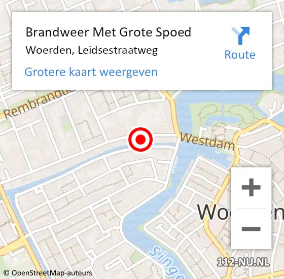 Locatie op kaart van de 112 melding: Brandweer Met Grote Spoed Naar Woerden, Leidsestraatweg op 5 januari 2023 15:52