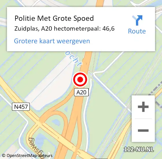 Locatie op kaart van de 112 melding: Politie Met Grote Spoed Naar Zuidplas, A20 hectometerpaal: 46,6 op 5 januari 2023 16:46