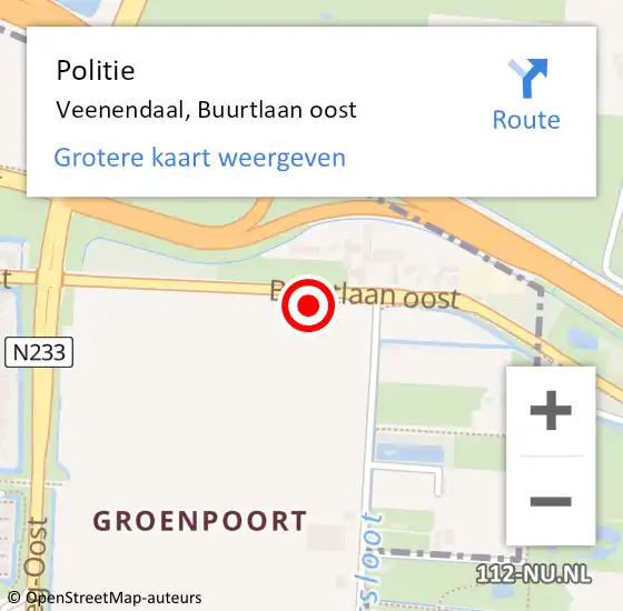 Locatie op kaart van de 112 melding: Politie Veenendaal, Buurtlaan oost op 5 januari 2023 17:22