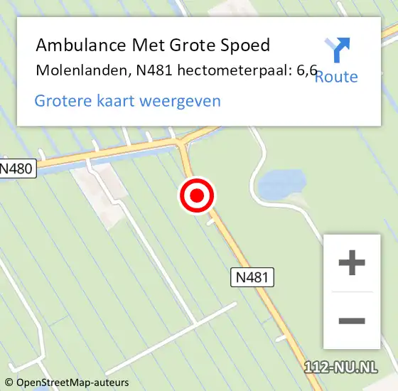 Locatie op kaart van de 112 melding: Ambulance Met Grote Spoed Naar Molenlanden, N481 hectometerpaal: 6,6 op 5 januari 2023 17:46